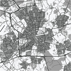 Obraz premium Map of Eindhoven in Netherlands in grayscale. Contains layered vector with roads water, parks, etc.
