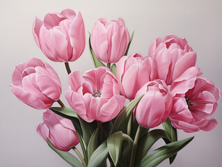 Obraz premium Awesome Pink and White Tulips on Pastel Background