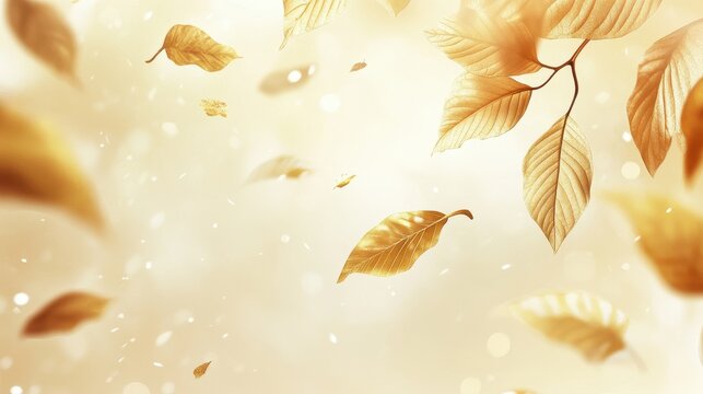 A serene background featuring floating golden leaves against a soft, glowing backdrop.