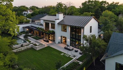 Modern White House with a Backyard Pool and Patio
