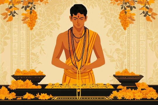 Sacred Thread Janeu Daily Practice Hinduism Religion Spiritual Symbol
