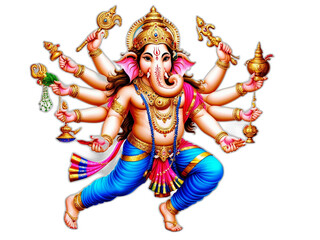 Fototapeta premium Stunning image of Lord Ganesha, dressed in royal attire, adorned with intricate jewelry and a grand crown,