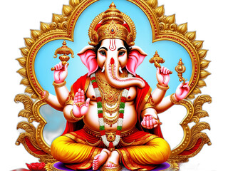 Stunning image of Lord Ganesha, dressed in royal attire, adorned with intricate jewelry and a grand crown,
