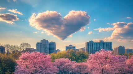 Obraz premium Heart Shaped Cloud Over Cityscape