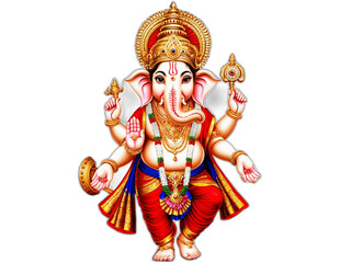 Stunning image of Lord Ganesha, dressed in royal attire, adorned with intricate jewelry and a grand crown,