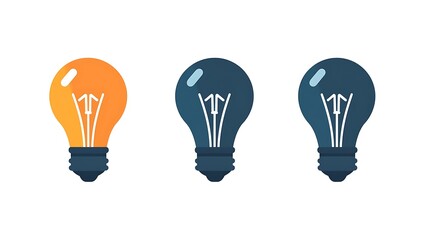 Simple Flat Lightbulb Icon in Muted Blue and Dark Orange Colors on White Background