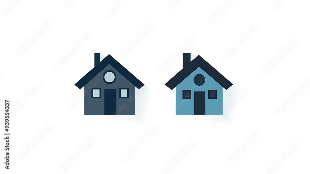 Wall mural minimalistic flat vector home icon in soft blue and dark gray tones on white background