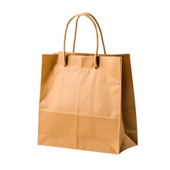 A brown paper shopping bag with handles placed against a transparent background highlighting its simple yet functional design, blank mockup