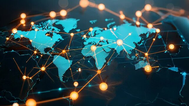 Digital Data Exchange Visualization, showcasing telecommunication satellites transmitting binary code, data packets, and secure connections in a dynamic, futuristic environment
