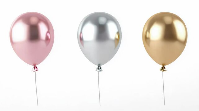 Pastel Balloon Collection, A vibrant arrangement of pink, silver, and golden balloons in a clean white setting, perfect for birthdays, parties, and promotional events.
