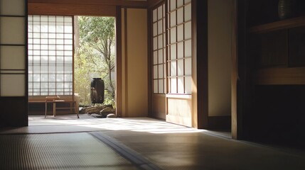 Japanese Home Interior with a Garden View
