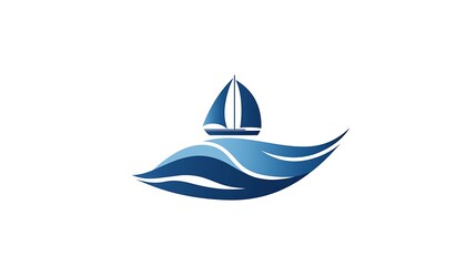Fototapeta premium Sleek Wave and Sailboat Logo Vector Graphic Design in Blue on White Background