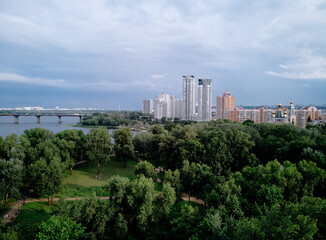 View of Dnipro river and Kyiv city, Ukraine.