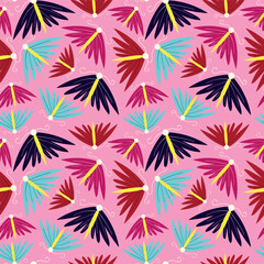 A colorful pattern of butterflies and flowers on a pink background. The butterflies are in various colors and sizes, and the flowers are also in different colors and sizes