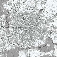 Fototapeta premium Map of London in United Kingdom in grayscale. Contains layered vector with roads water, parks, etc.