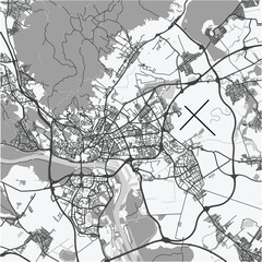Obraz premium Map of Bratislava in Slovakia in grayscale. Contains layered vector with roads water, parks, etc.