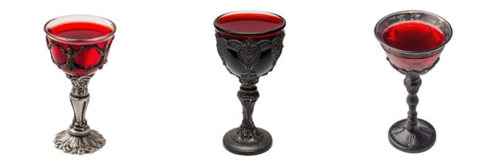 set of a Halloween goblet filled with a red liquid resembling blood on a transparent background