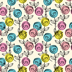 roses spring seamless pattern with in nude tones. Vector illustration