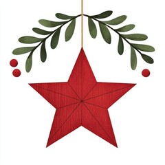 A Christmas star hanging from a barn roof clipart, festive decor, watercolor painting, isolated on white background