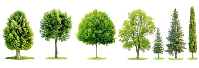 Collection of Green Trees on White Background