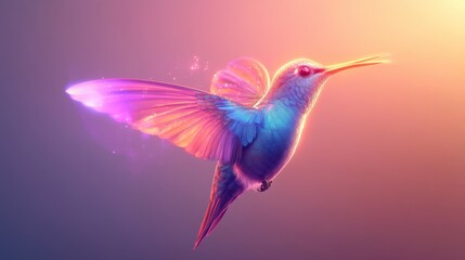 Obraz premium Stylized digital hummingbird in flight with soft gradients and glowing effects on a clean background.