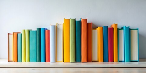 A Row of Colorful Books on a Wooden Shelf, Close-Up, Bookshelf, Literature, Read , book, bookshelf