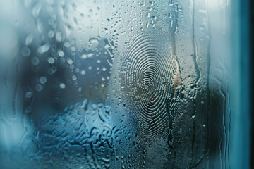 Drizzle falls on transparent material, creating an abstract display. 