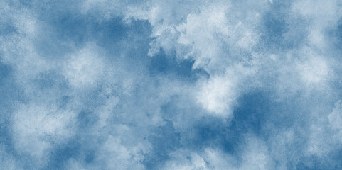 Sky blue Aquarelle paint paper textured canvas element, soft and lovely sky blue watercolor background with clouds, Sky clouds with brush painted blue watercolor texture, small and large clouds.