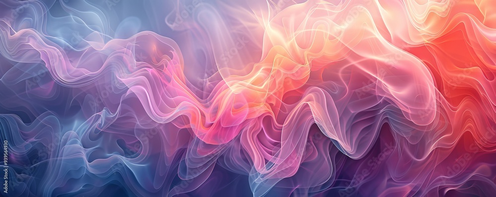 Canvas Prints Artistic image characterized by delicate waves of pink, blue, and purple, blending seamlessly to create an ethereal and captivating abstract art piece.