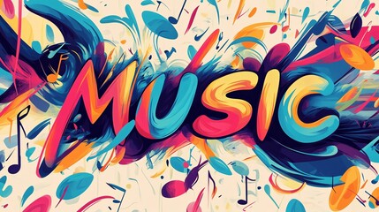 a painting with the text "music"