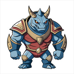 Sticker of a Fearless Rhino with Invulnerable Armor - Marvel Comics Style, Contour Vector on White Background
