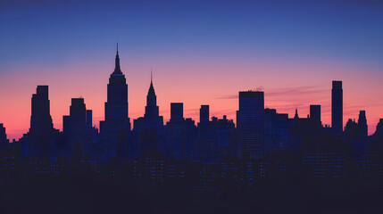 Naklejka premium Twilight Glow: Majestic Urban Skyline Illuminated by First Evening Lights