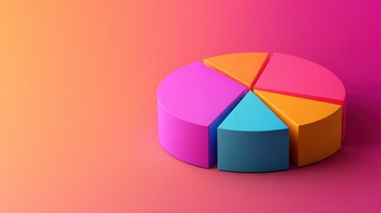 Obraz premium Abstract 3D pie chart diagram with vibrant colors, sleek design, and minimalist background, presenting data visually in a dynamic layout