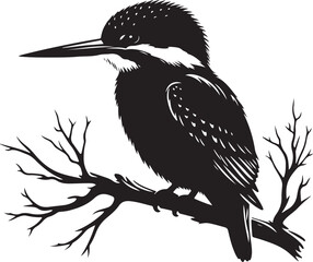 kingfisher sitting on a branch silhouette vector illustration