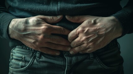 Fototapeta premium Close-up of Hands Pinching Waist, Showing Skin Texture and Fat Detail