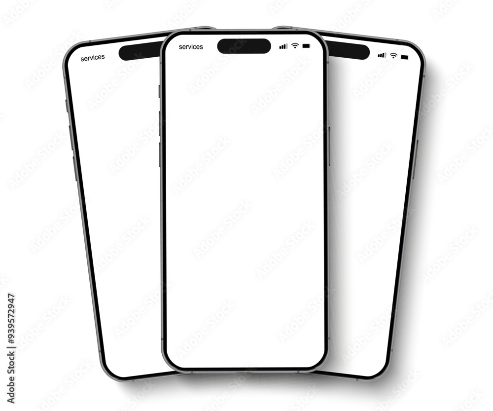 Poster smartphone mockup group front view with shadow, mobile phone isolated, 3d mobile phones, high qualit