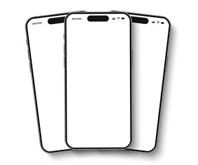 Smartphone mockup group front view with shadow, mobile phone isolated, 3D mobile phones, high quality smart phone mockup for ui ux presentation, smart phone set