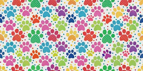 Obraz premium Colorful Polka Dot Paw Print Pattern, pet, paw, pattern, colorful
