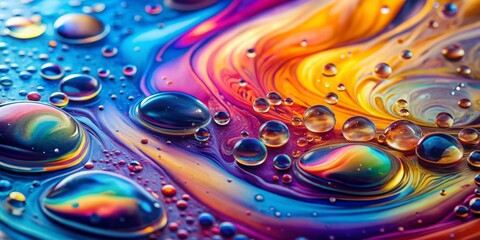 Cosmic Swirls of Oil and Water, Abstract, Macro, Fluid Art, Rainbow