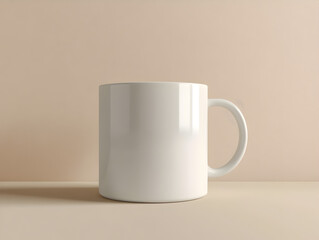 Clean and Minimalist Mockup of Blank White Coffee Mug on Neutral Surface with Soft Lighting for Customization Design