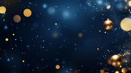 Fototapeta premium A captivating abstract background featuring a deep blue canvas adorned with shimmering gold stars and elegant golden baubles. The soft blur effect creates a sense of magic and wonder, perfect for cele