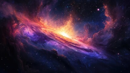 Fototapeta premium Neptune in a vibrant galaxy, with swirling cosmic dust and glowing stars creating a breathtaking view of the universe.