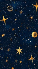 Fototapeta premium Golden Stars on Blue Background, Abstract Image, Texture, Pattern, Wallpaper, Cover and Screen of Smartphone, Cell Phone, Computer, Laptop, 9:16 and 16:9 Format
