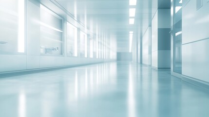 Obraz premium A sleek, modern corridor with reflective surfaces and bright lighting.