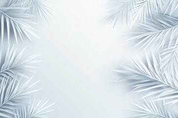 Obraz premium Minimalist white palm leaves frame on a light blue background.