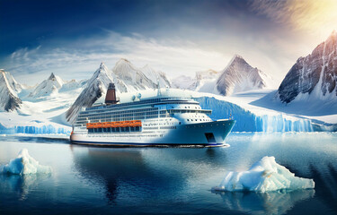 iceberg in polar regions, ship in the sea, iceberg in the region
