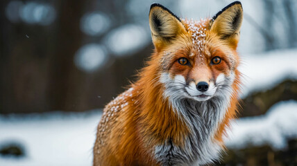 Fototapeta premium A majestic red fox gazes attentively into the distance in a natural habitat