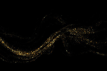 Fototapeta premium Scattered golden particles on dark background. Holiday background or design element. New Year and Christmas