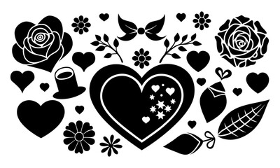 Download Set Of Valentines Day Love And Hearts Icon Vector Illustration Silhouette Svg File For Design.