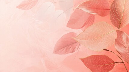 A soft pink background adorned with delicate leaves, creating a serene and elegant atmosphere.